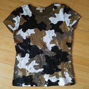 Michael Kors Womens Camouflage Sequin Top